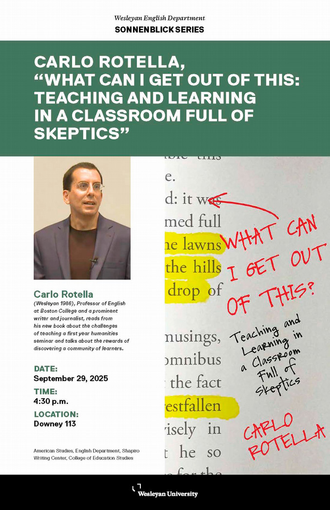 Carlo Rotella Book Talk September 29 at 4:30 in Downey 113